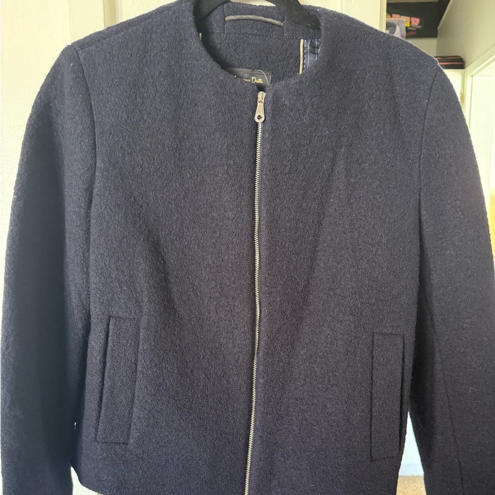Massimo Dutti | Wool Blend Tweed Zip Up Cropped Jacket Blazer